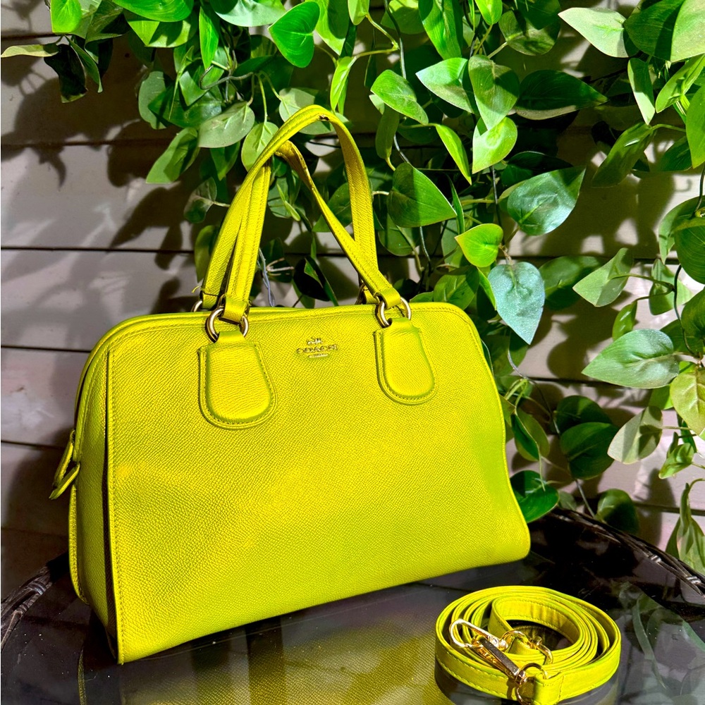 IRIDESCENT Neon Green Leather Medium Coach Purse